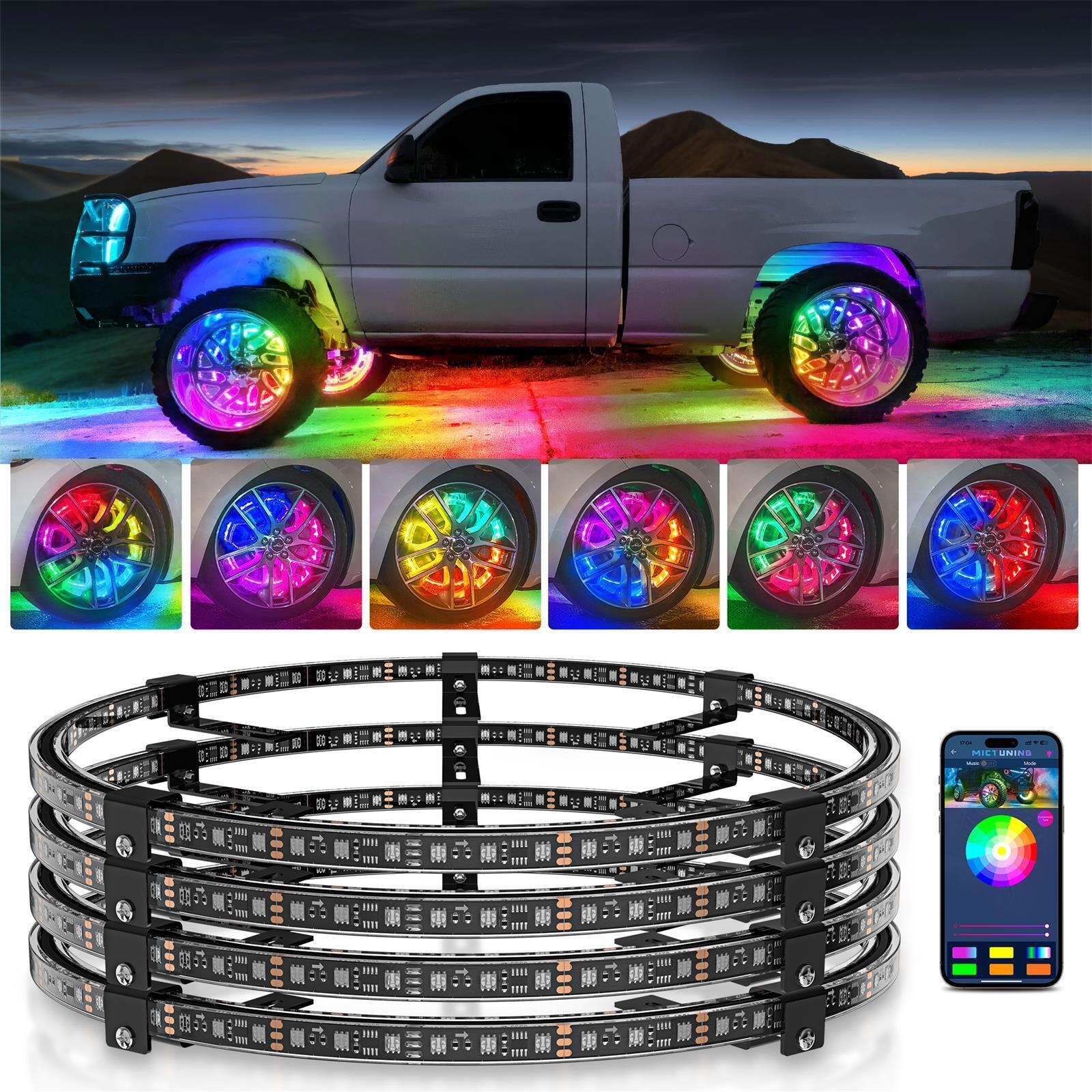 MICTUNING 15.5 Inch New Double-Row RGB+IC Wheel Ring Light Kit w/Dynamic Chasing