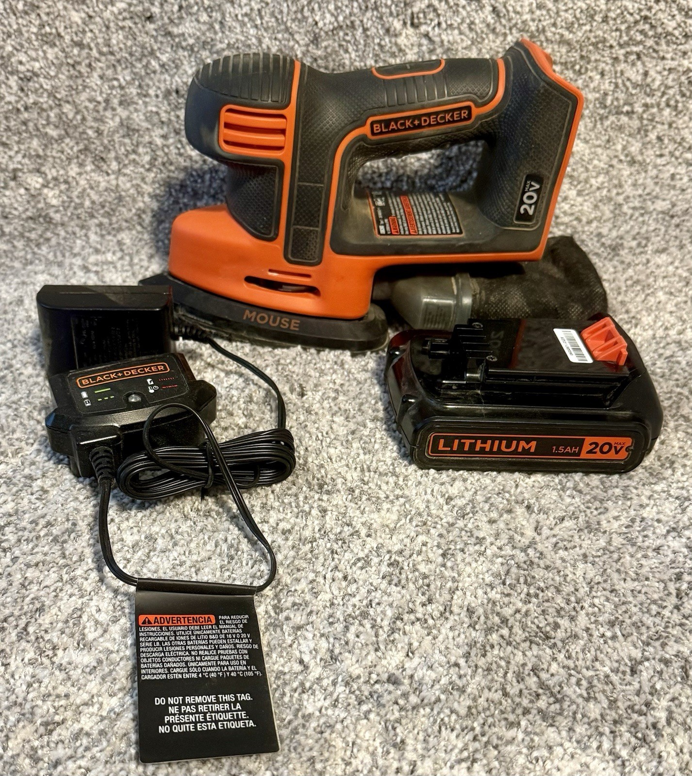 Black+Decker BDCMS20B 20V MAX Cordless 4" Mouse Sander W/Battery & Charger-Works