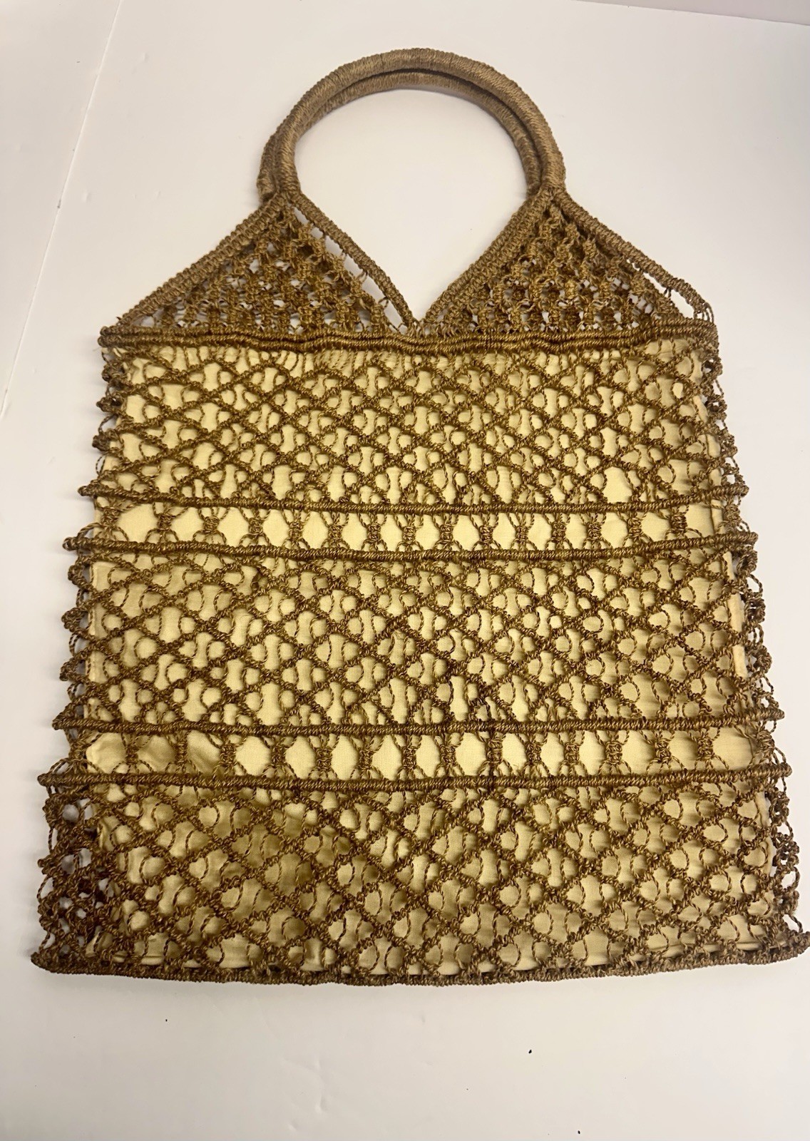 Vtg Macramé Beige Bag Handbag