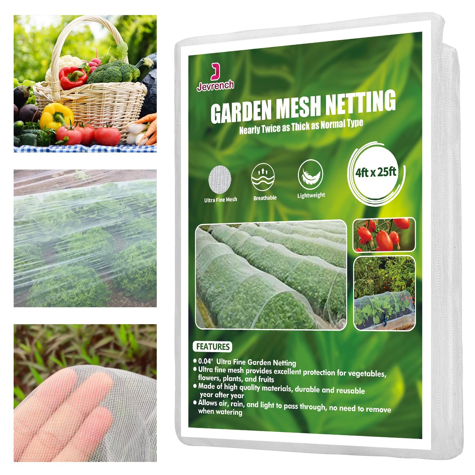 Garden Netting, Jevrench Durable Ultra Fine 4ft x 25ft, White