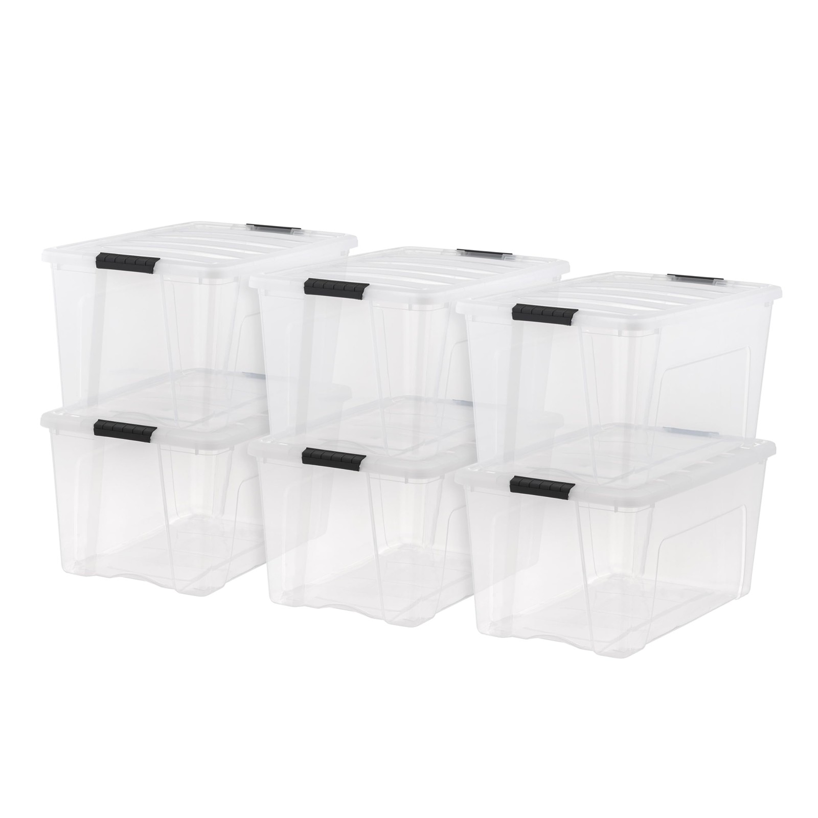 Storage Bins 72 Qt Stackable Clear 6 Pack Plastic Lids IRIS USA BPA-Free Latches
