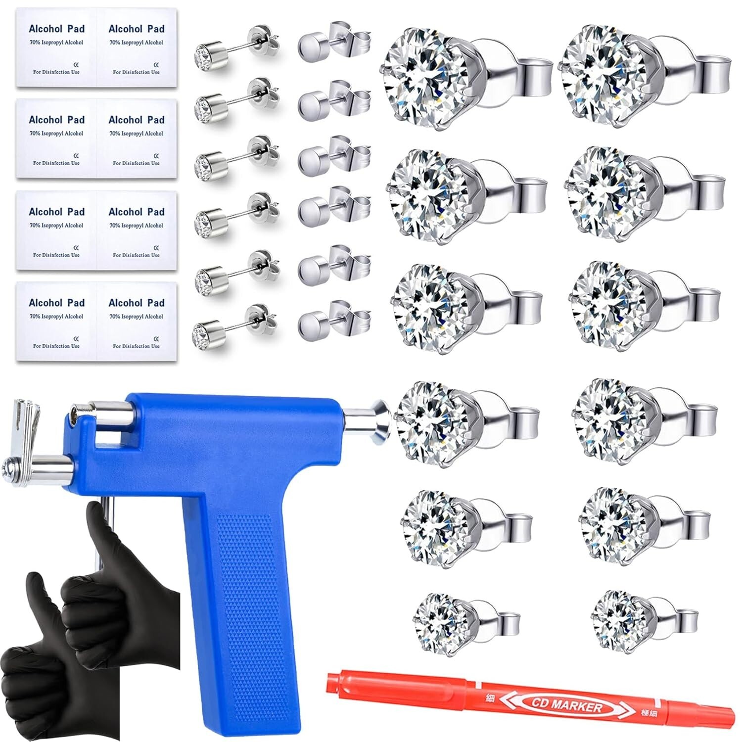 Kit De Piercing Para Orejas Pistola De Hacer Arete Oreja Maquina Perforar Oidos.