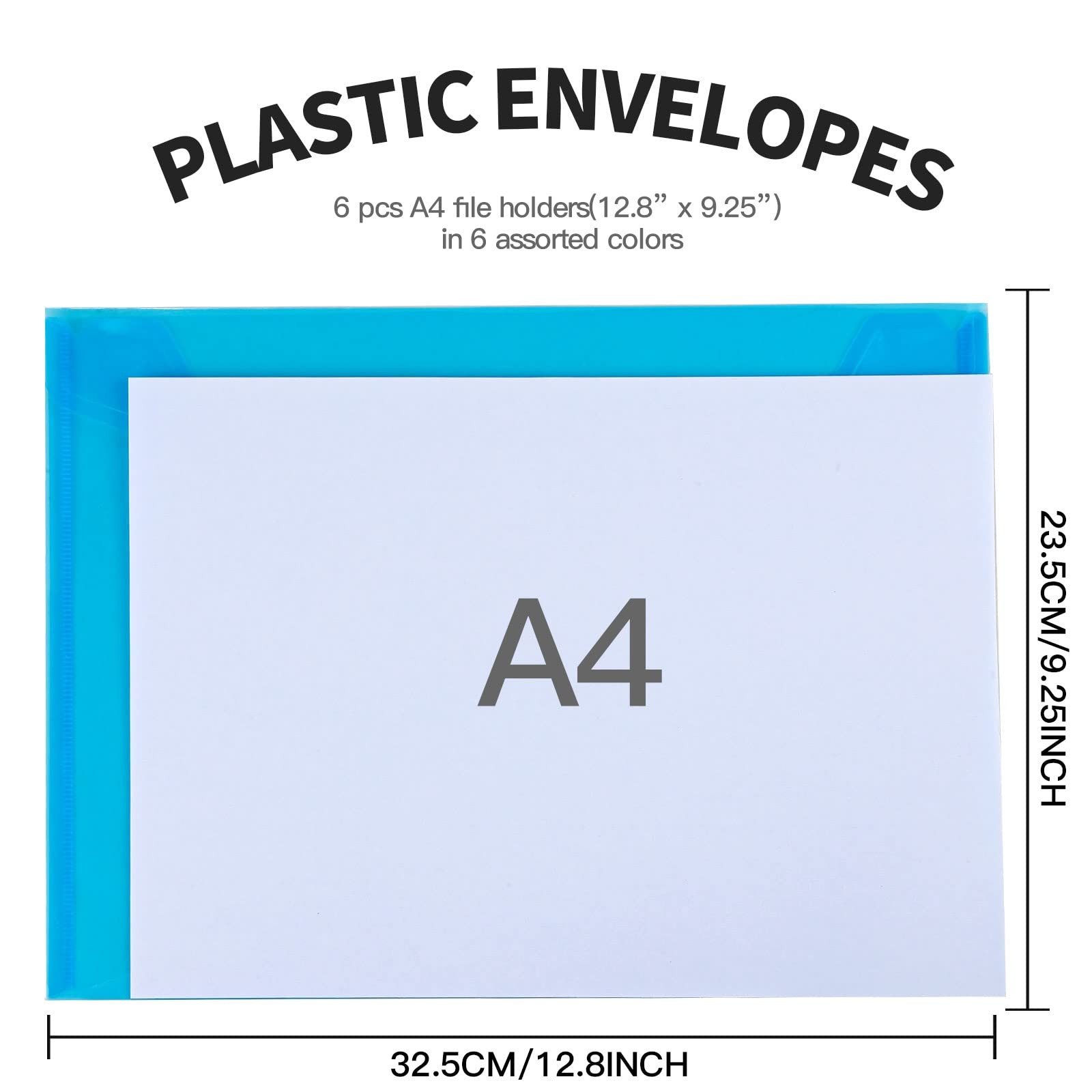 LEOBRO Plastic File Folders for Documents, 6 PCS Plastic Envelopes,