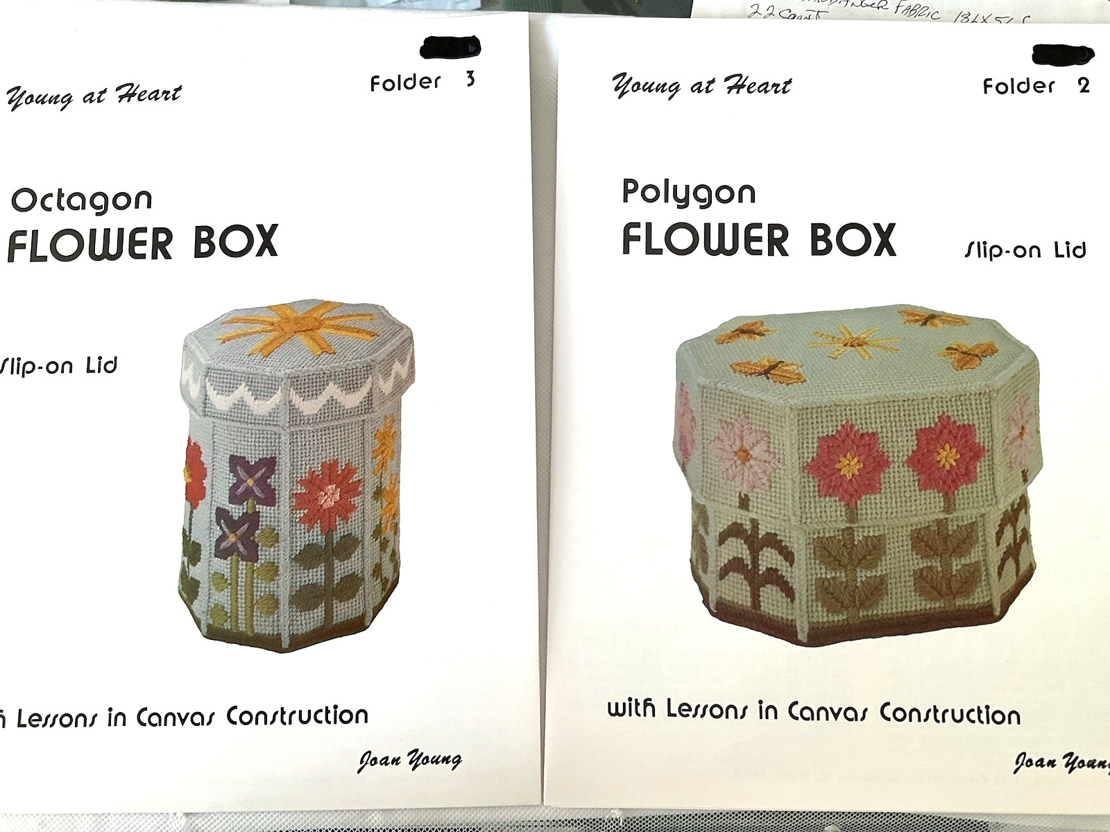 Needlepoint Charts 2 Young At Heart #2 #3 Joan Young Flower Boxes Slip on Lid