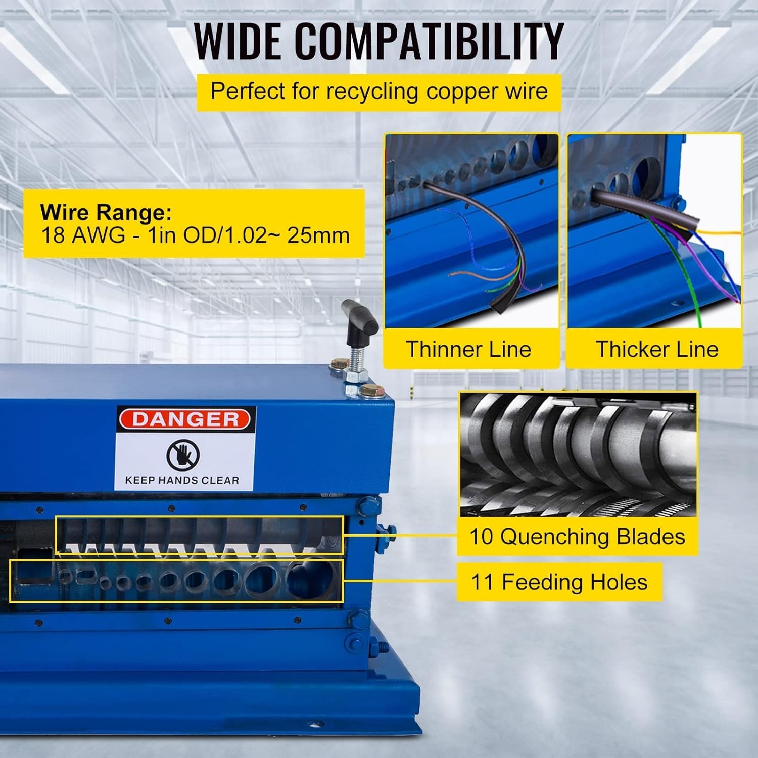 Cable Wire Stripping Machine 18 AWG - 1" OD Wire Range, Portable Powered Wire...