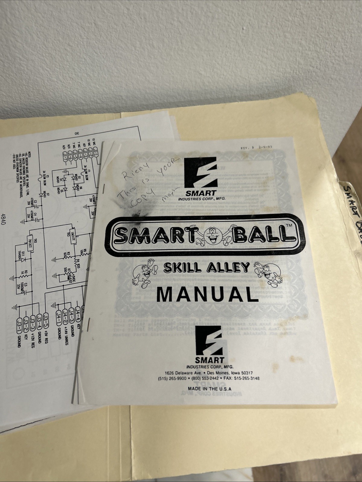 Smart Ball Skill Alley Arcade Game OWNERS manual
