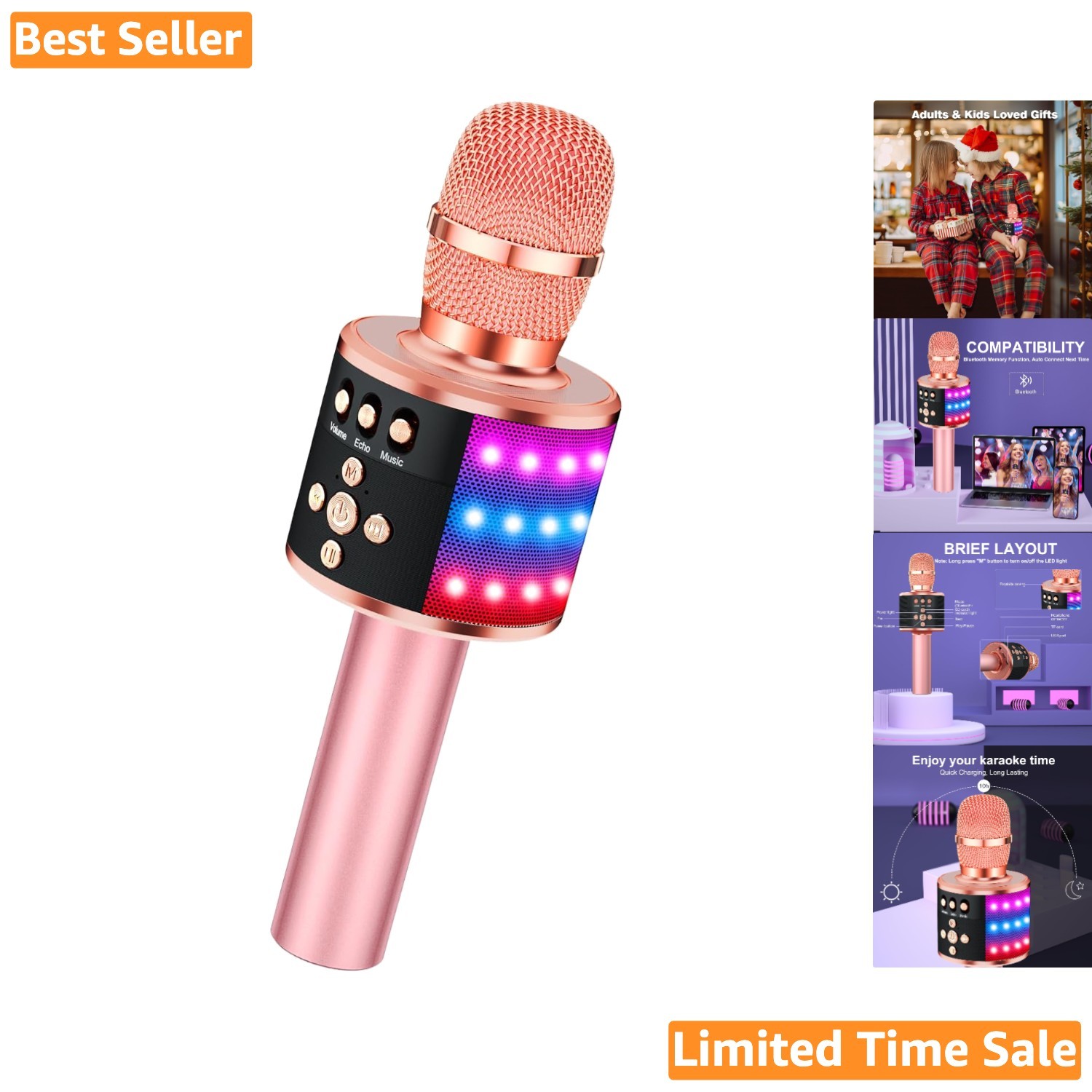 4-in-1 Portable Karaoke Microphone: Speaker, MP3 & Light Show - Kids & Adults