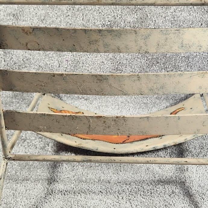 Child's Metal Chair Cream Orange Hand Painted Cat Vintage Whimsical Kids Size