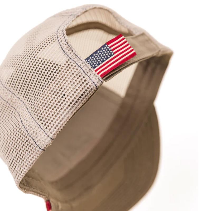 Case IH Khaki Mesh Back Trucker Hat w/ Embroidered Logo & Flag Brim A2648