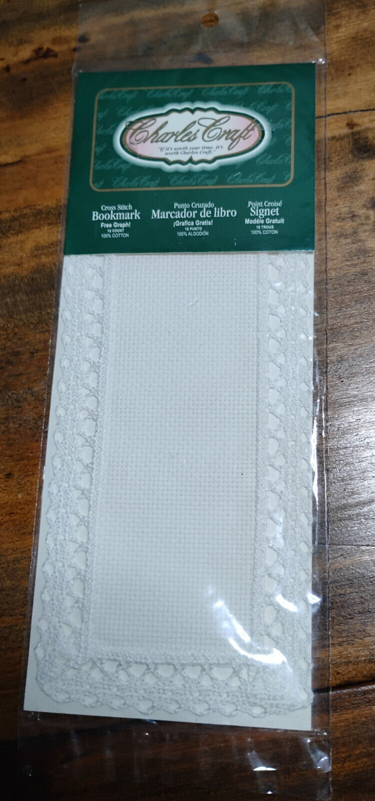 New CHARLES CRAFT Cross Stitch Lace Bookmark 18 Ct  Aida & Chart Bookworm