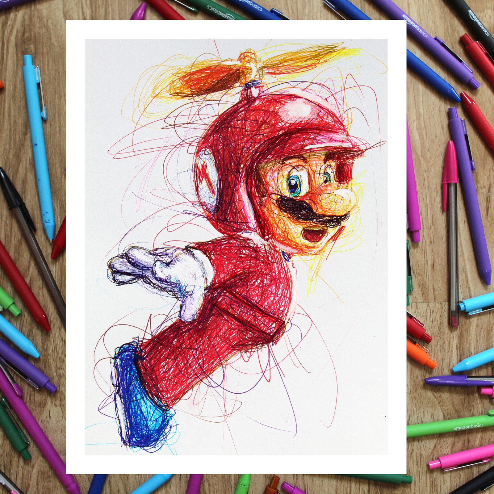 Propeller Mario Ballpoint Pen Print, Super Mario Art