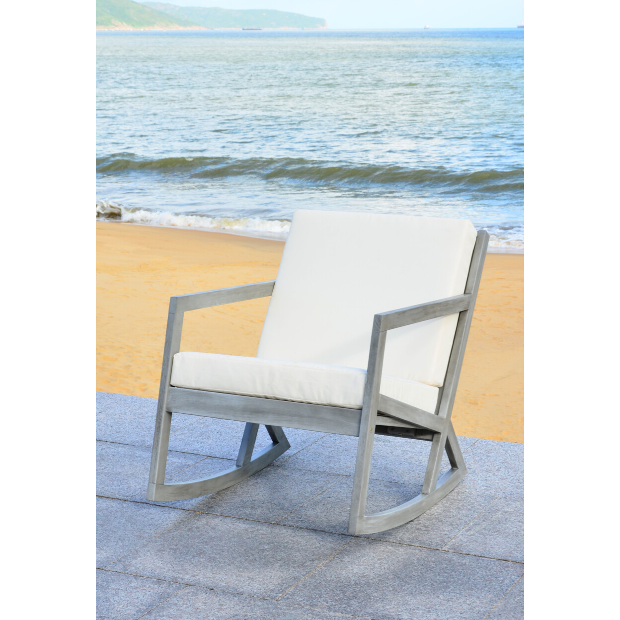 SAFAVIEH Outdoor Collection Vernon Rocking Chair | Grey/Beige |