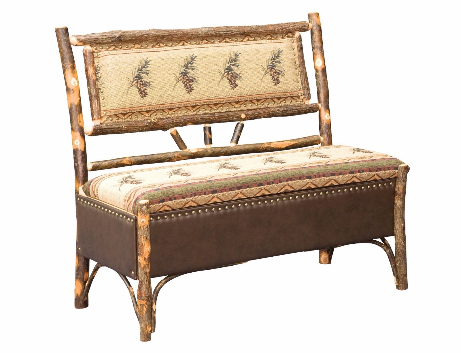 Hickory Log Bench Upholstered Rustic Cabin Lodge Entry Furniture Amish