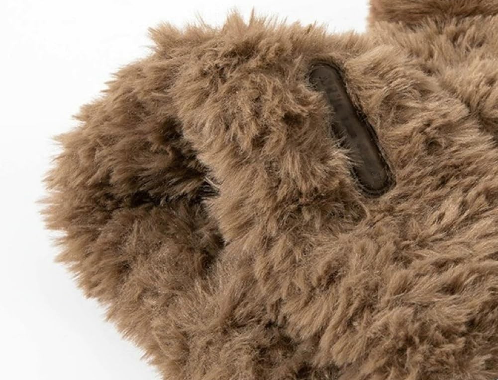 Y2K Beanie Hat for Women Cute Fuzzy Bear Ear Beanie Hat Furry Slouchy Faux Fu...