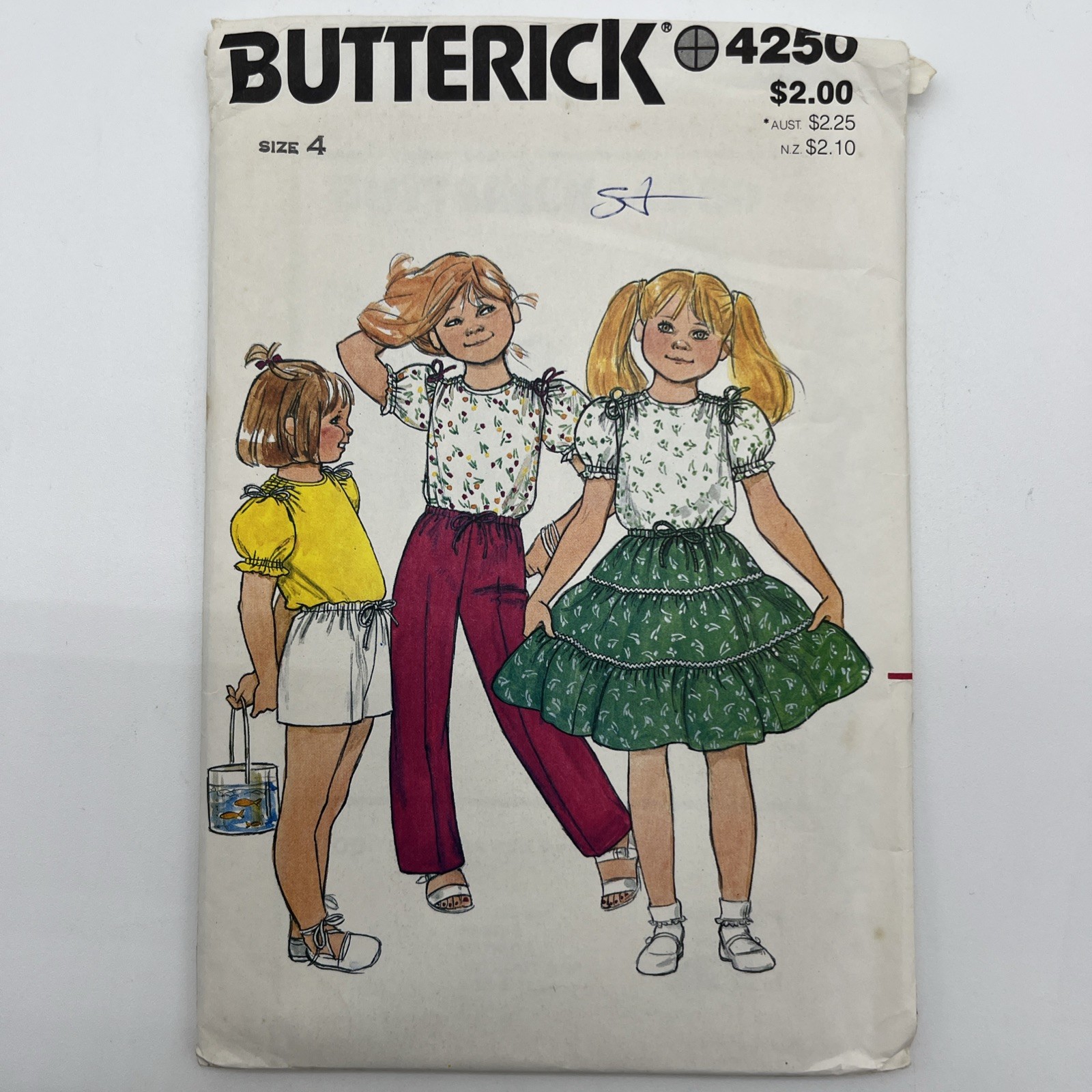 Butterick 4250 Girls Top Skirt Shorts Pants Vintage 1970s Size 4 Uncut