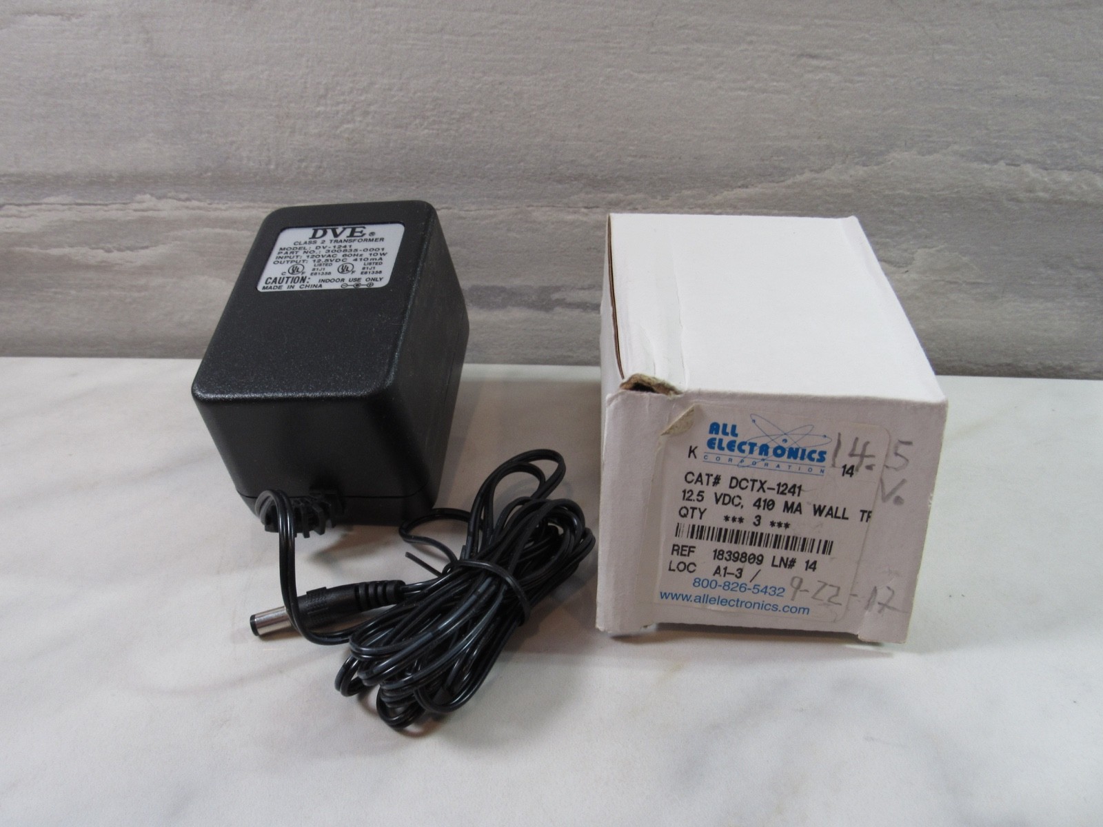 ALL Electronics DVE Class 2 Transformer Model DV-1241 , 12.5 VDC 410mA 60Hz 10W