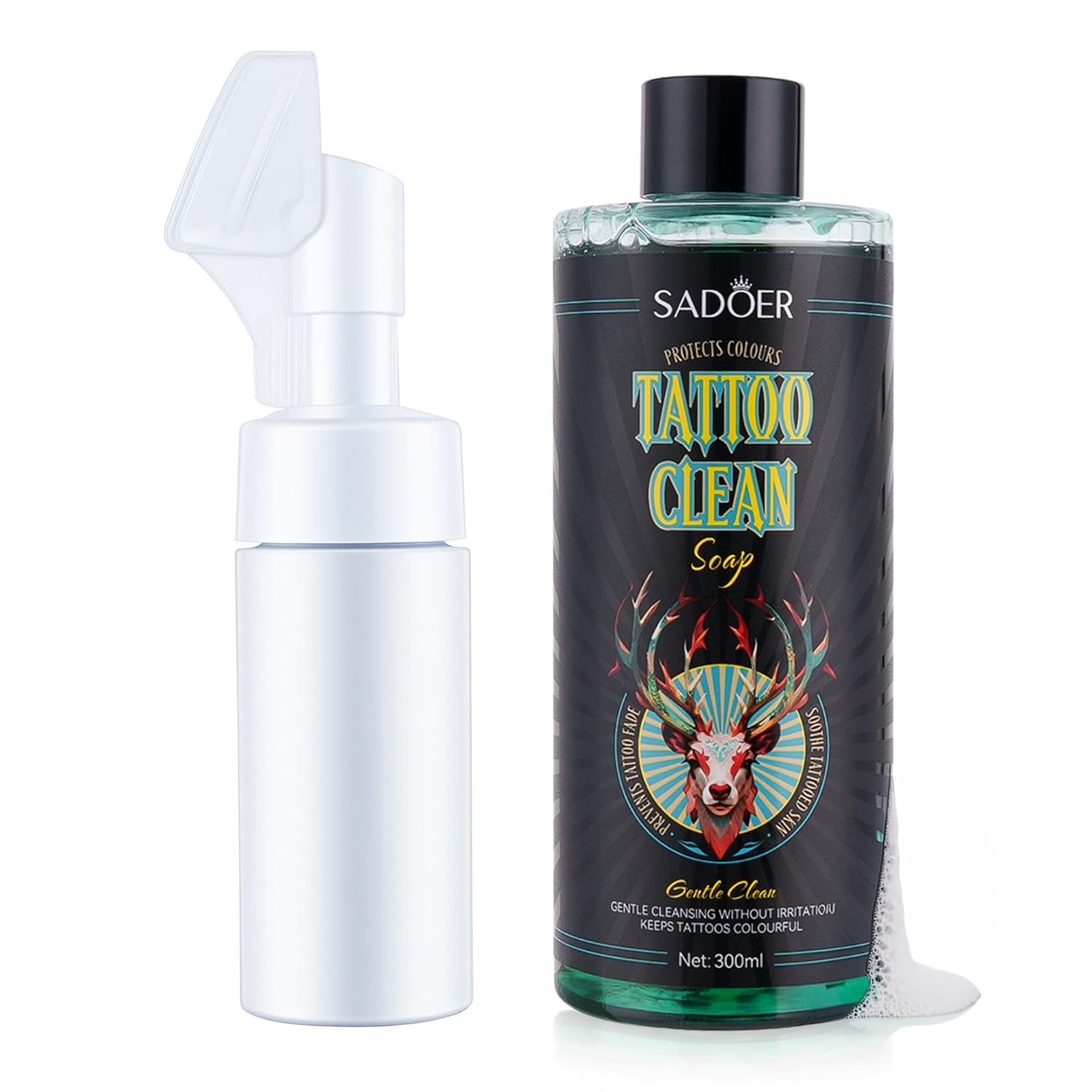 Ultra-Concentrated Tattoo Green Soap 10Oz with Foaming Bottle 120Ml, Clean Skin