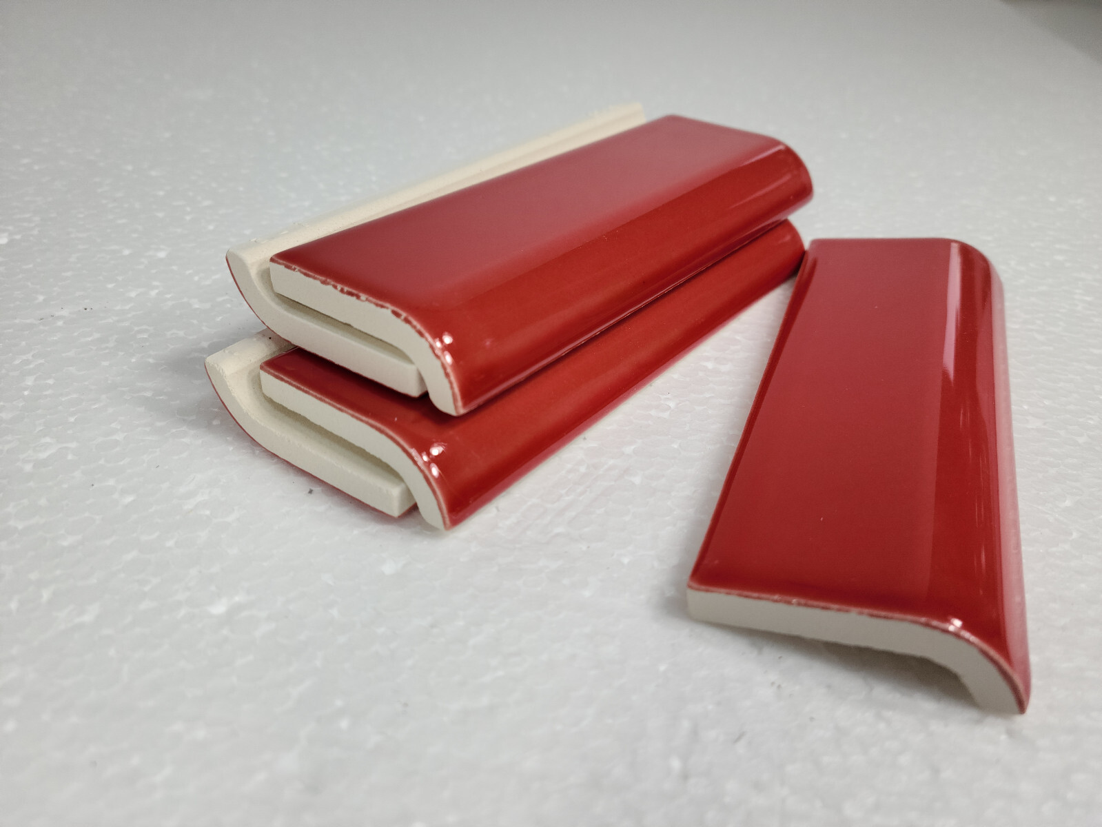 Candy Apple Red Ceramic Tile Mud Cap Subway Trim Mudcap Mid Century Modern
