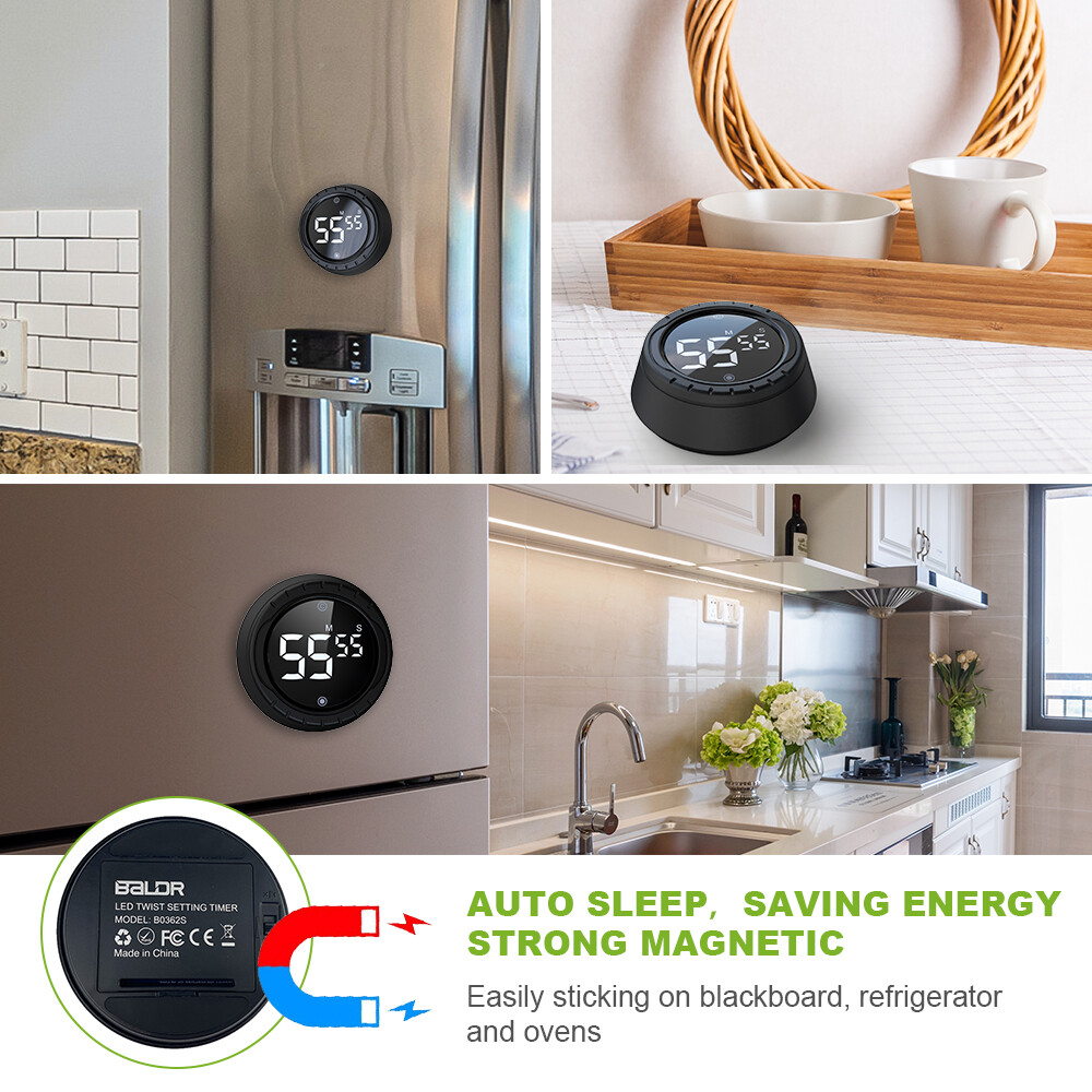 BALDR Digital Rotary Timer Adjustable Volume Wide Usage Cooking Kitchen Timer