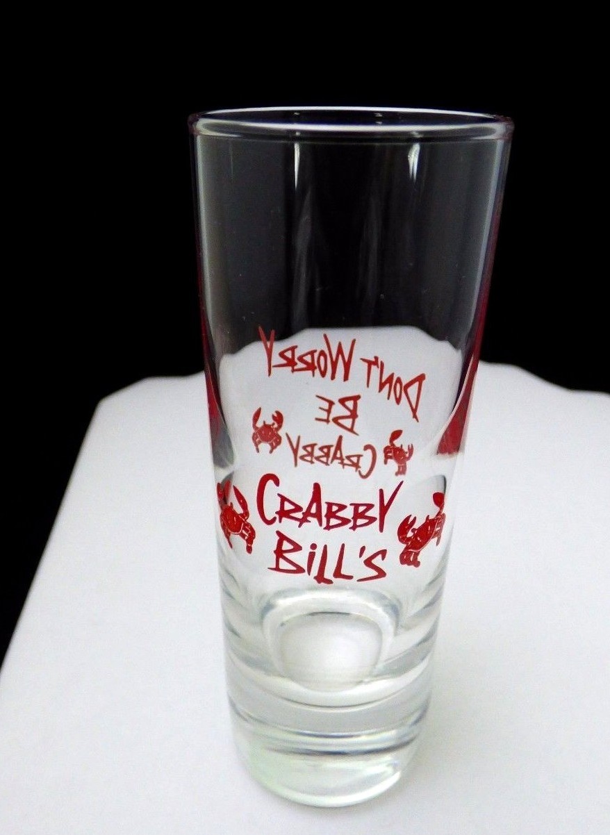 Crabby Bill's Shot Juice Glass Don't Worry Be Crabby 2 Ounces With Red Crabs