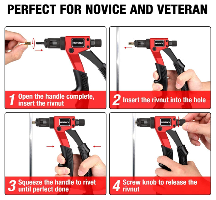 Rivet Nut Tool Kit 8" w/ Drill Bit, 80 Nutserts, Mandrels & Case – One-Hand Use