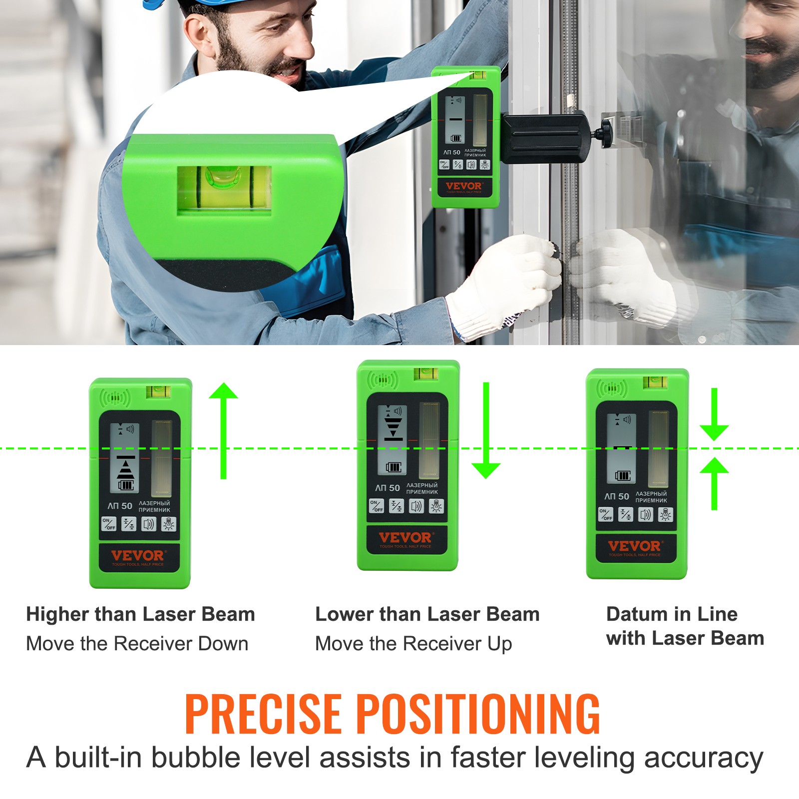 Laser Receiver Detector with Clamp 197ft Range Compatible with Green & Red Beam