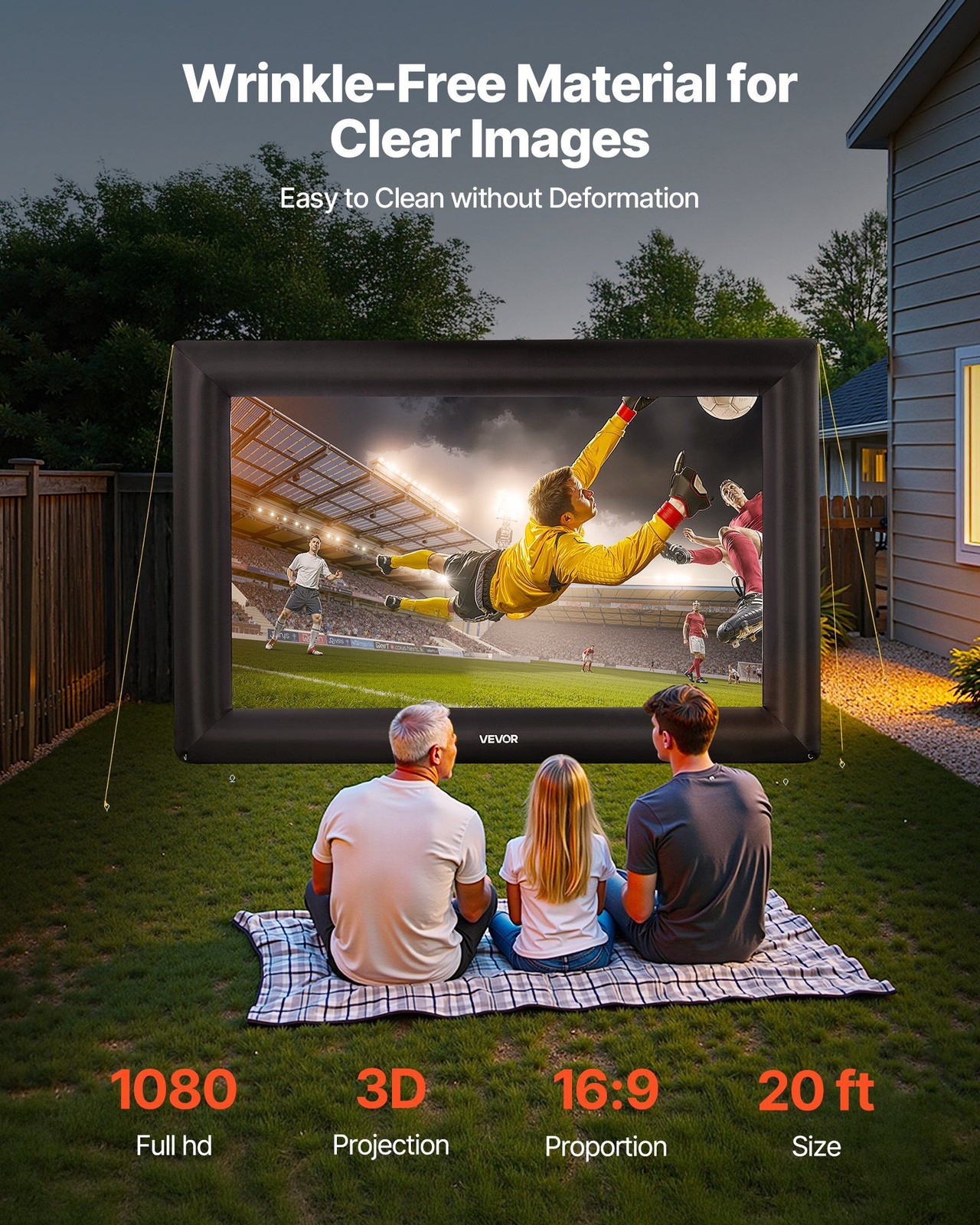 20FT Universal Inflatable Screen 250W Air Pump Suitable for All Projectors