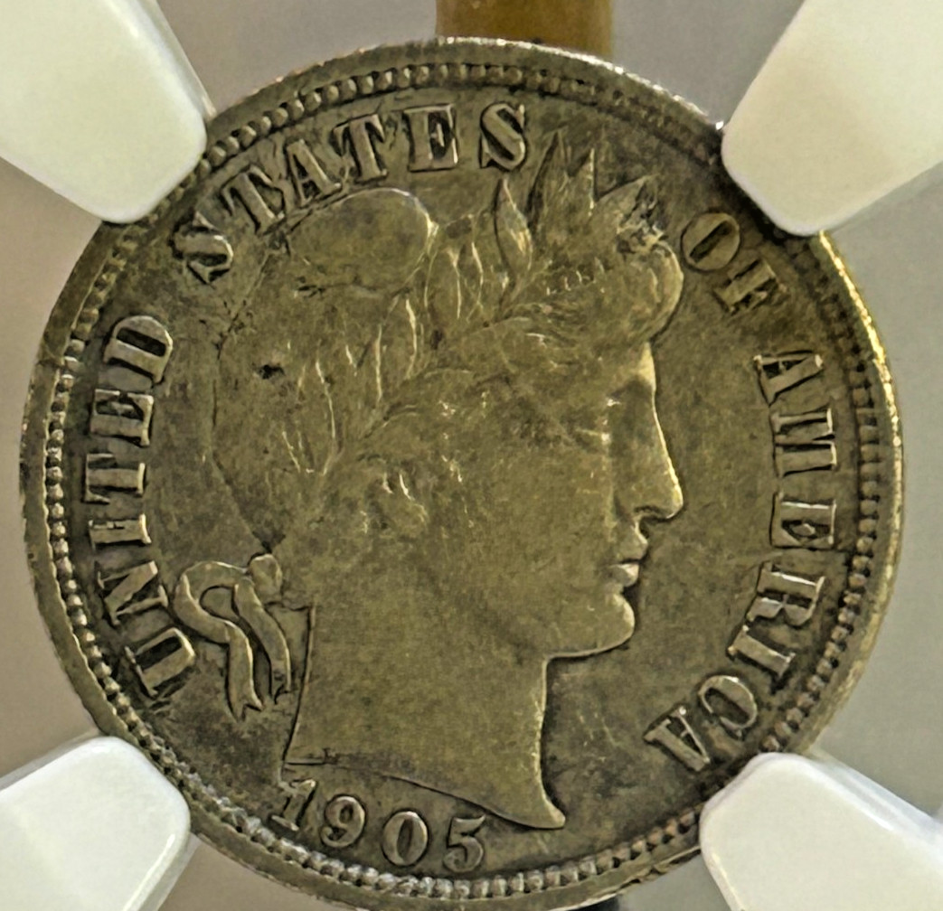 1905-S Silver Barber Dime AU Details NGC, Beautiful Coin, Great Details!