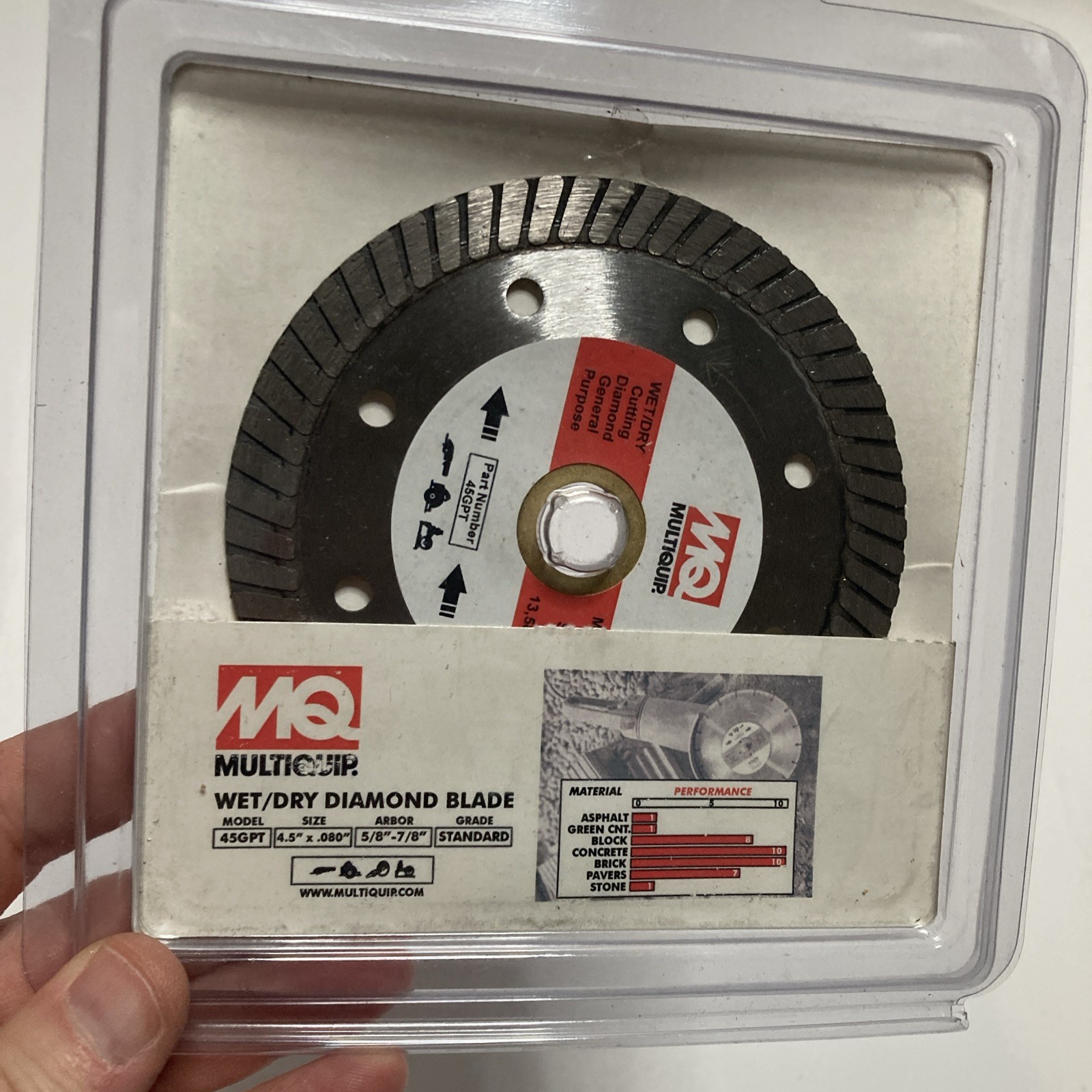 MULTIQUIP Wet/Dry Concrete Brick Diamond Blade 45GPT 4.5”x.080” Standard