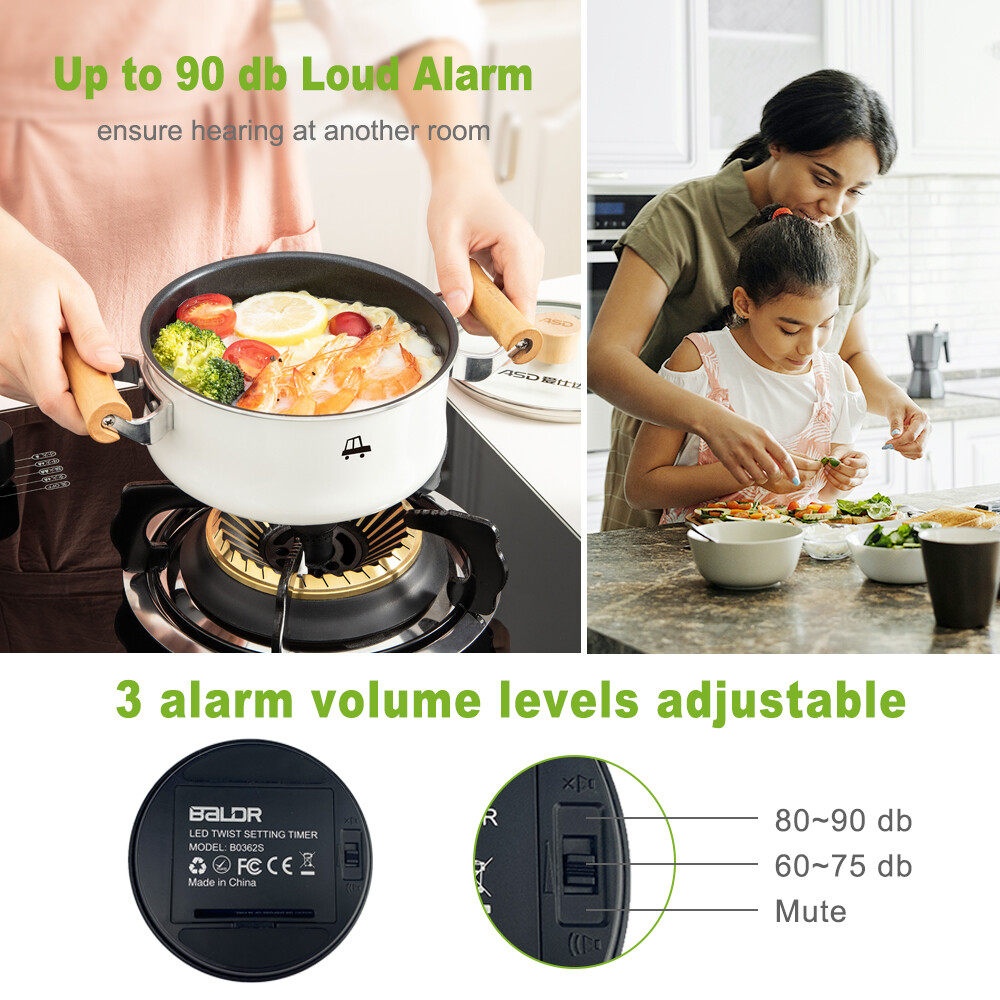 BALDR Digital Rotary Timer Adjustable Volume Wide Usage Cooking Kitchen Timer
