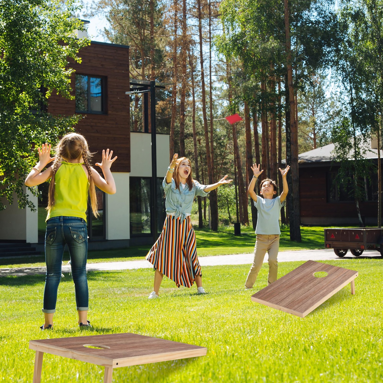 Solid Wood Cornhole Board Set, 4x2ft Regulation Cornhole Game Set with 8 Bean...
