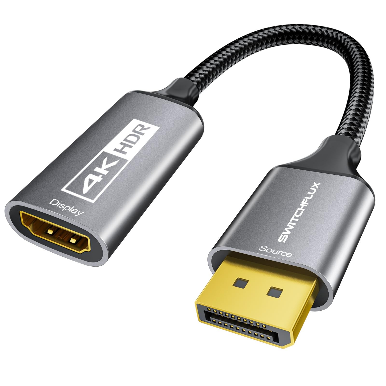 SWITCHFLUX Active DisplayPort to HDMI Adapter (4K@60Hz,1440P/2K@120Hz) Gray