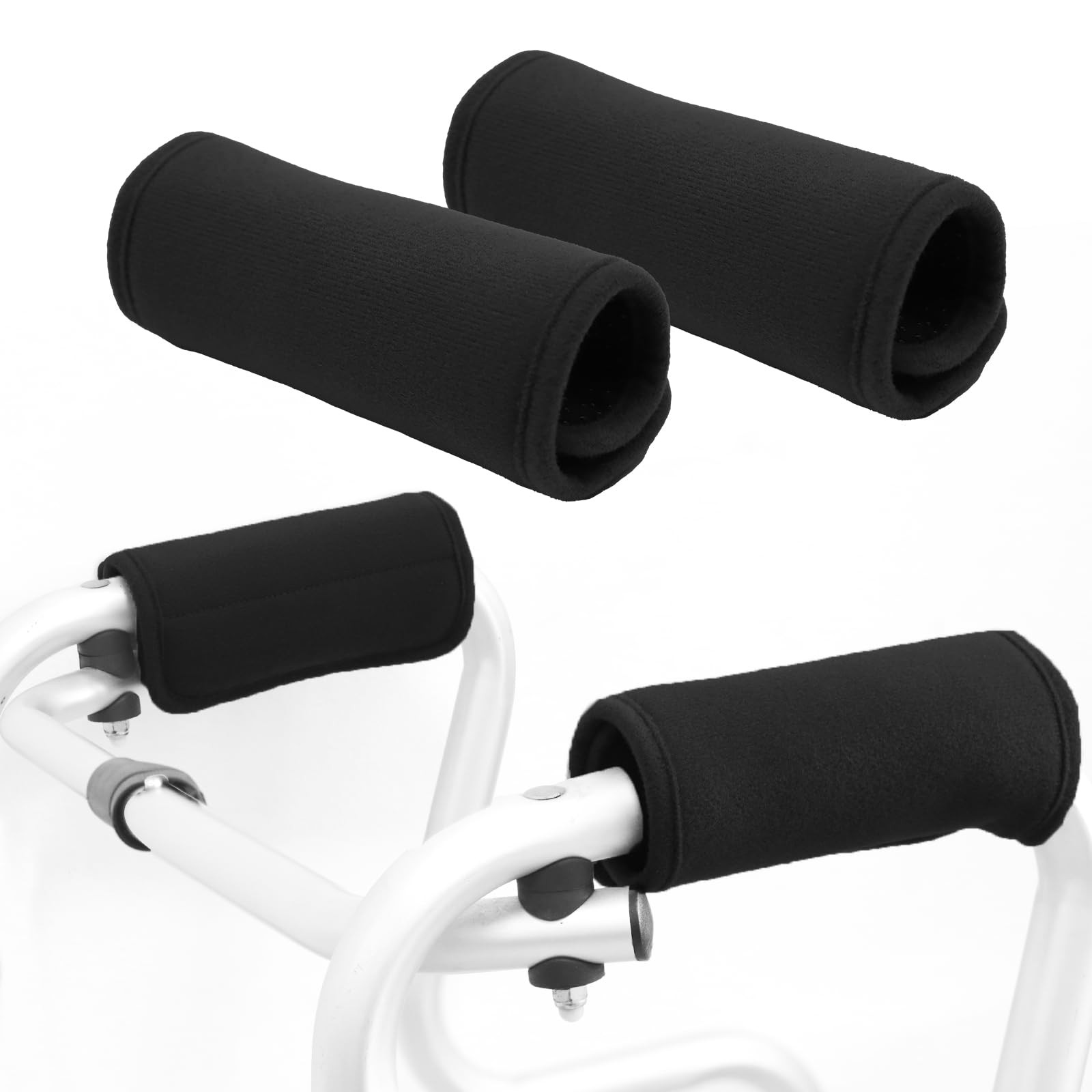 2 Pack Walker Handle Cushions - Grip Covers Pads - Padded Hand Black