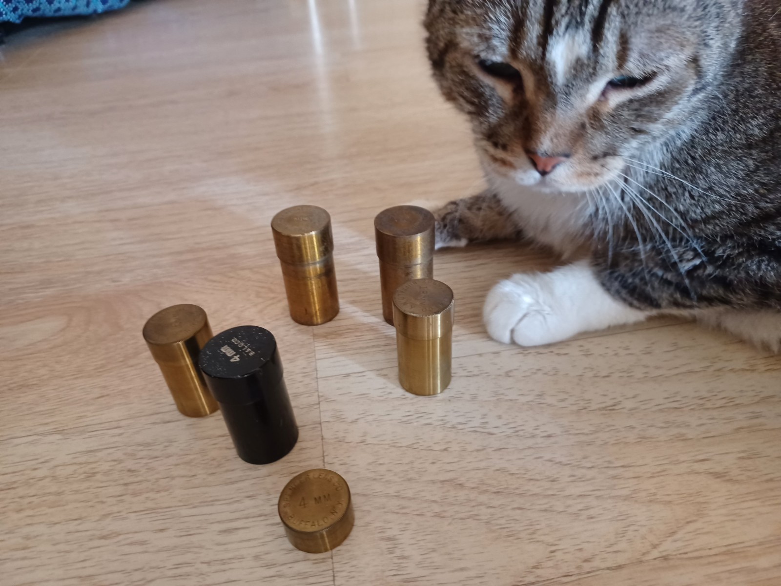 Vintage Brass Microscope Objective Canisters – Spencer & Bausch & Lomb – Lot