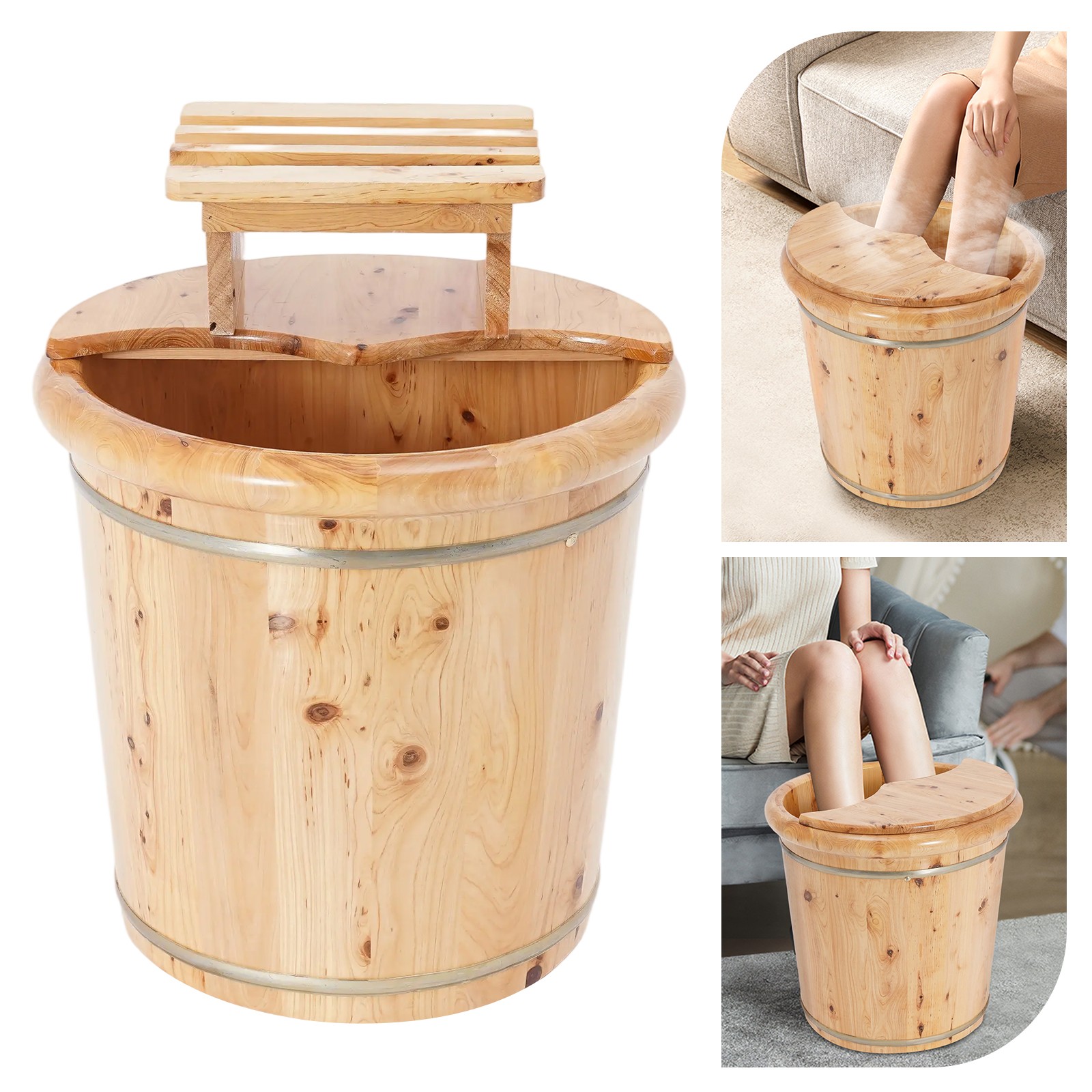 Footbath Bucket Footbath Barrel Wooden Footbath Bucket 15.75*15.75in