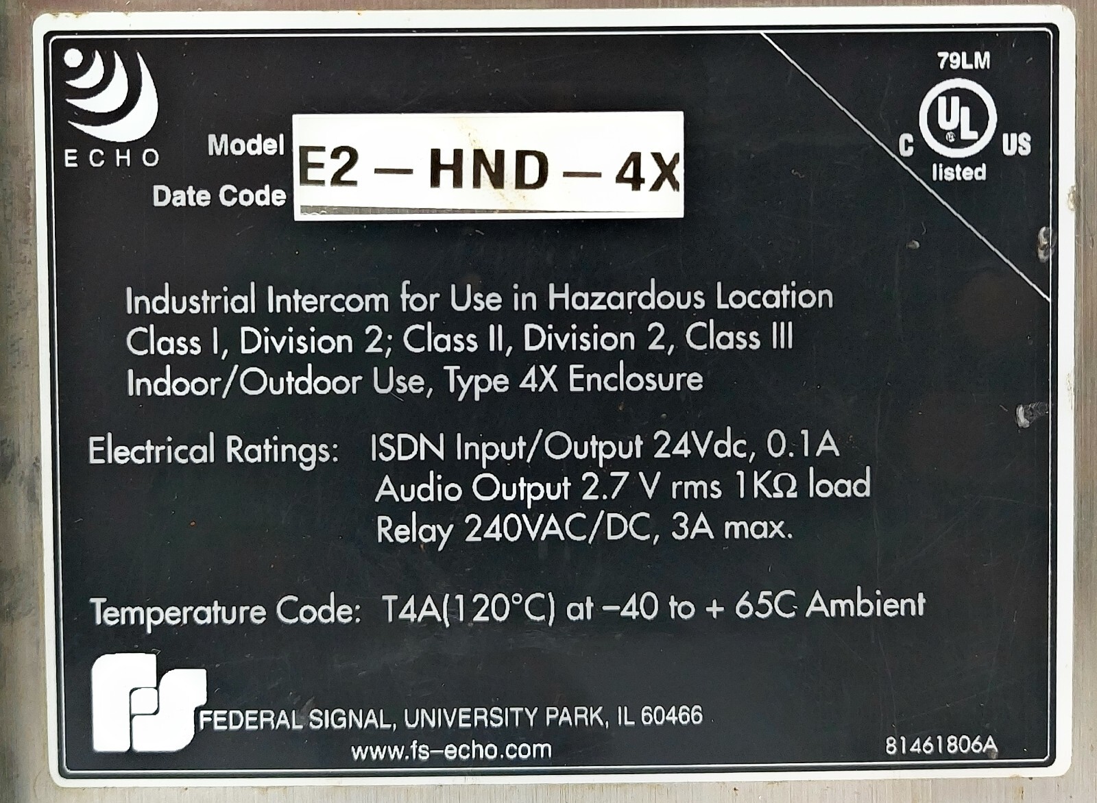 Federal Signal 81461806A E2-HND-4X Echo 2 Digital Intercom Station