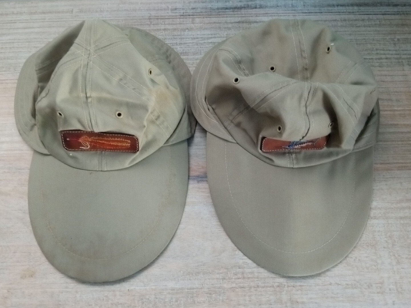 Lot of 2 Vintage 70s Fishing Bucket Hat Tan Khaki USA Made Size Large Bill