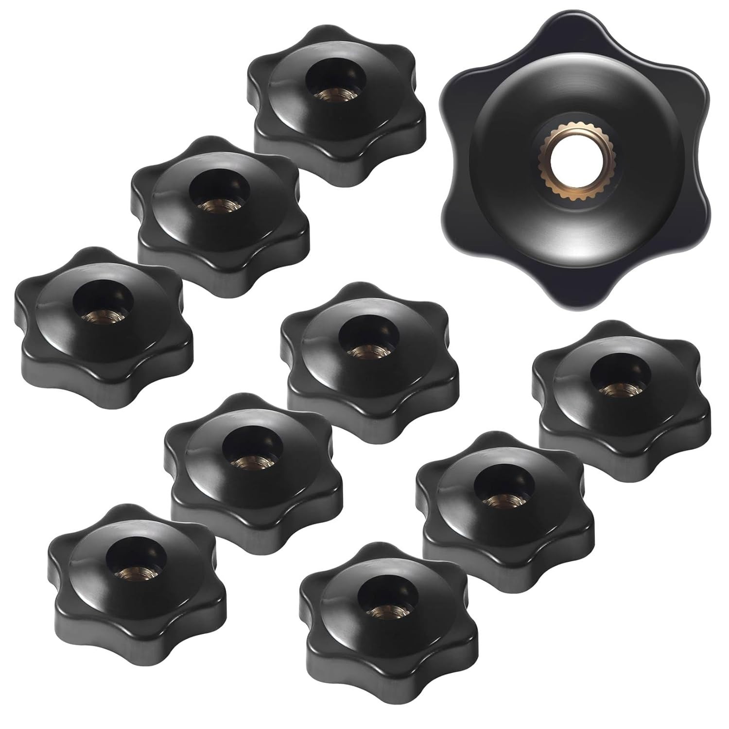 12 Pcs Star Knobs 1/4-20 Female Threaded Hexagon Head Thru Clamping Knob 6 Sta