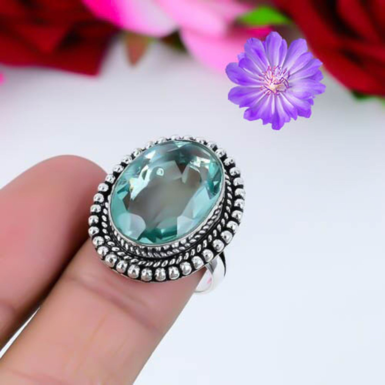 925 Sterling Silver Aquamarine Gemstone Beautiful Handmade Woman Gift Ring