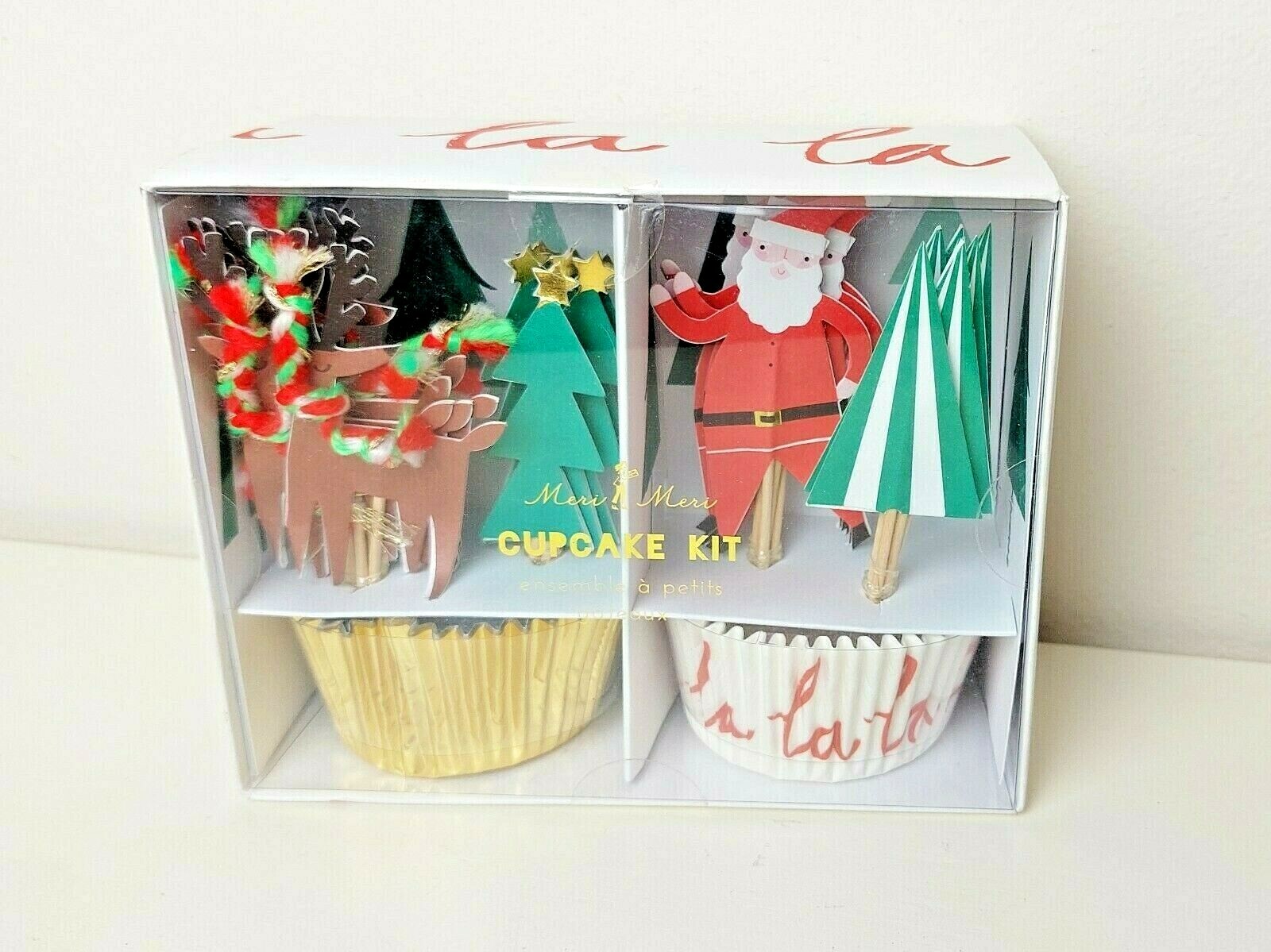Christmas Cupcake Picks Toppers & Paper Wrappers Santa Reindeer Trees Box of 24