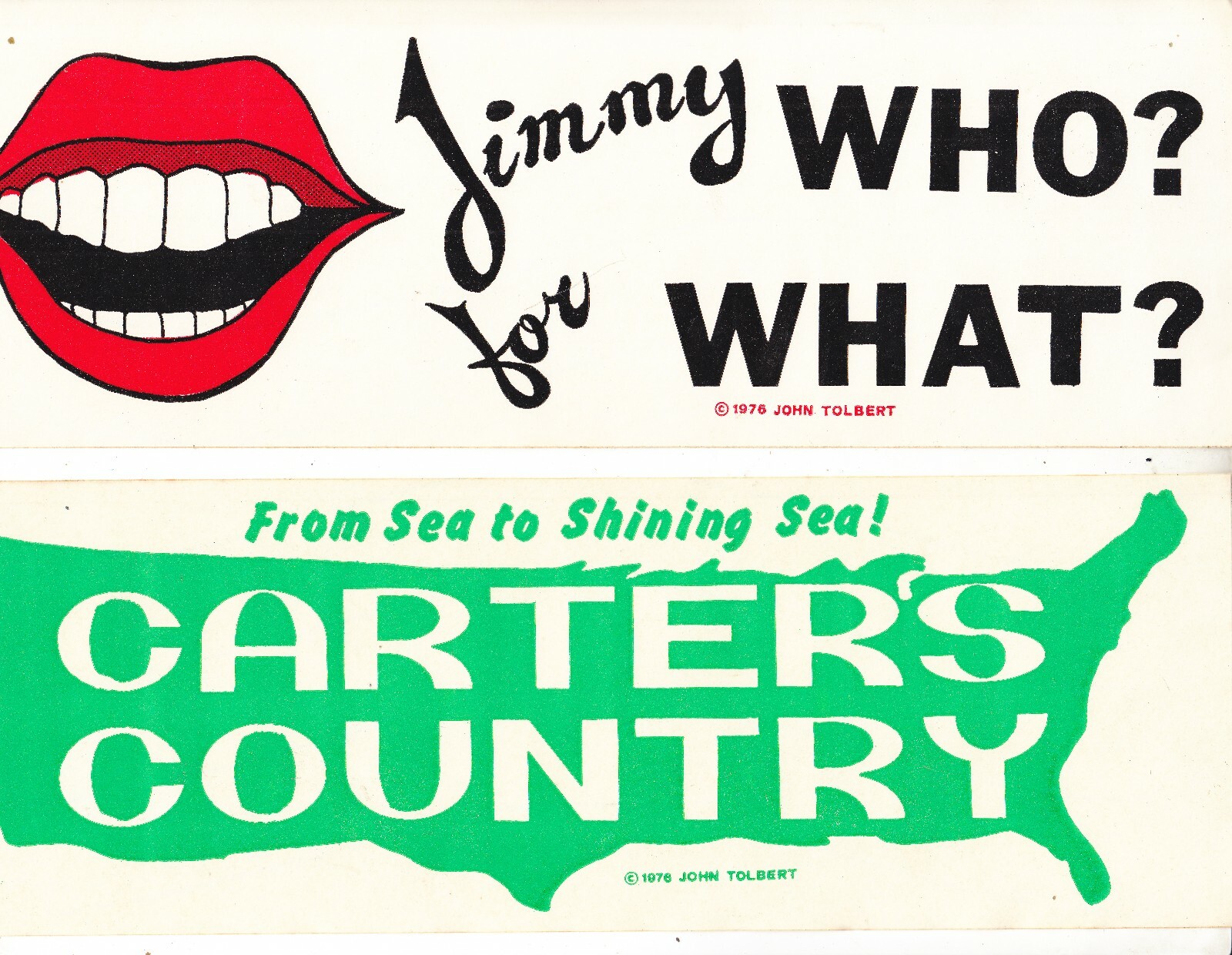 TWO DIFFERENT JIMMY CARTER BUMPER STICKERS       bb21