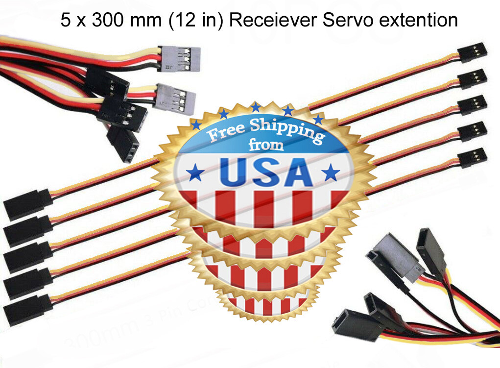 5 X 300mm Servo Extension Lead Wire Cable For RC Toys Receiver to Servo Adapter.