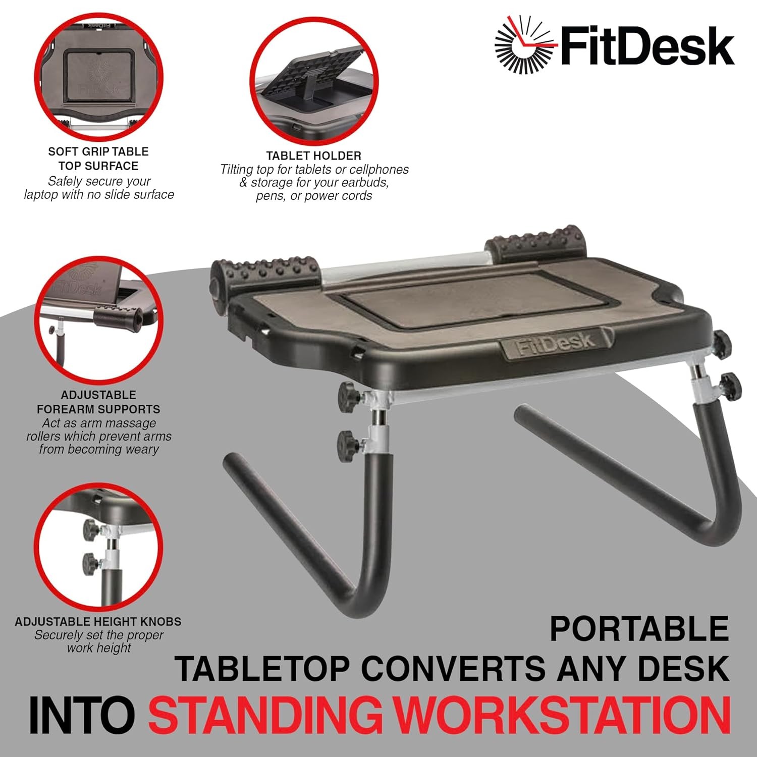 Portable Standing Desk Converter with Massage Rollers Forearm Supports