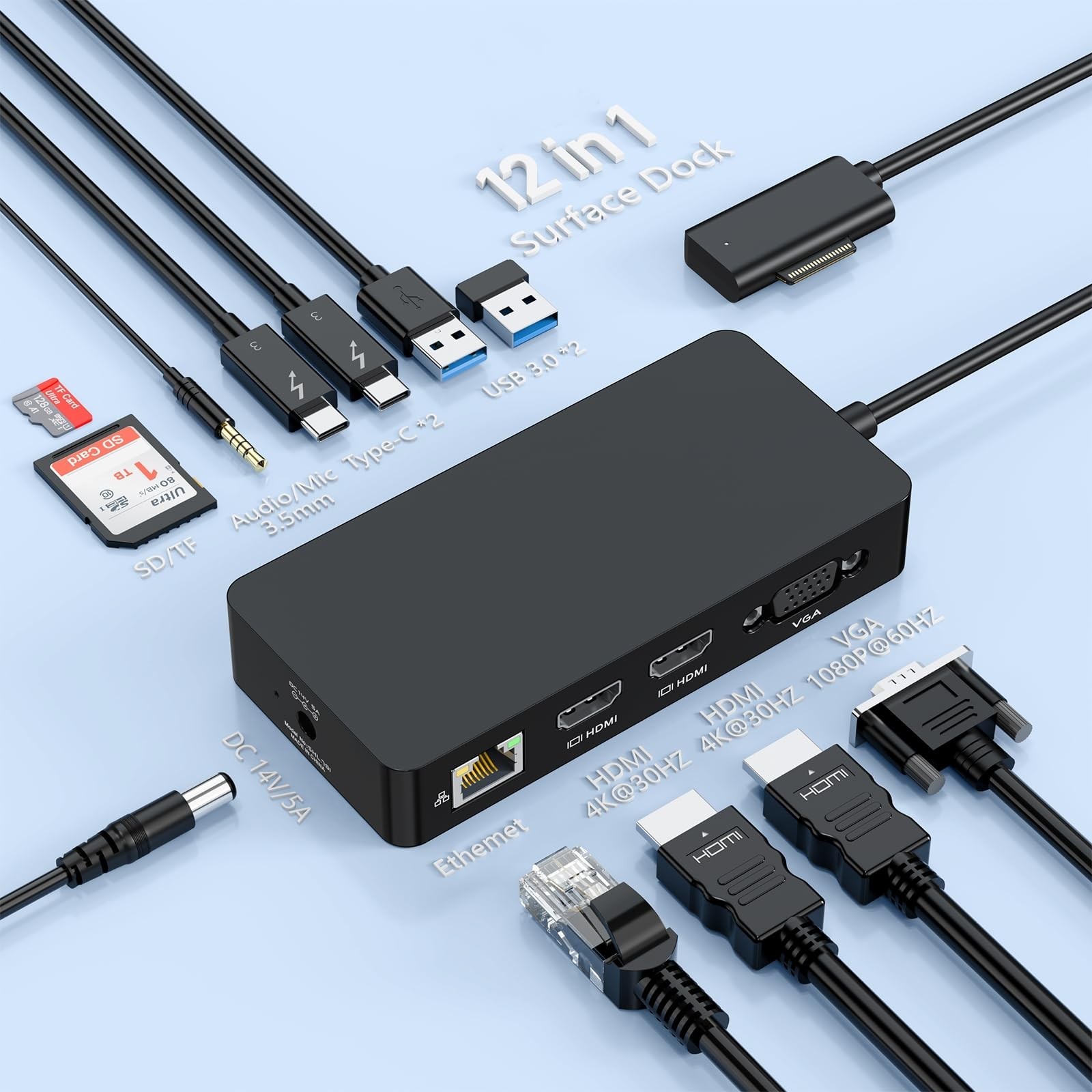 2026 New Surface Dock, 12-in-1 Surface Docking Station Triple Displ... Fast Ship
