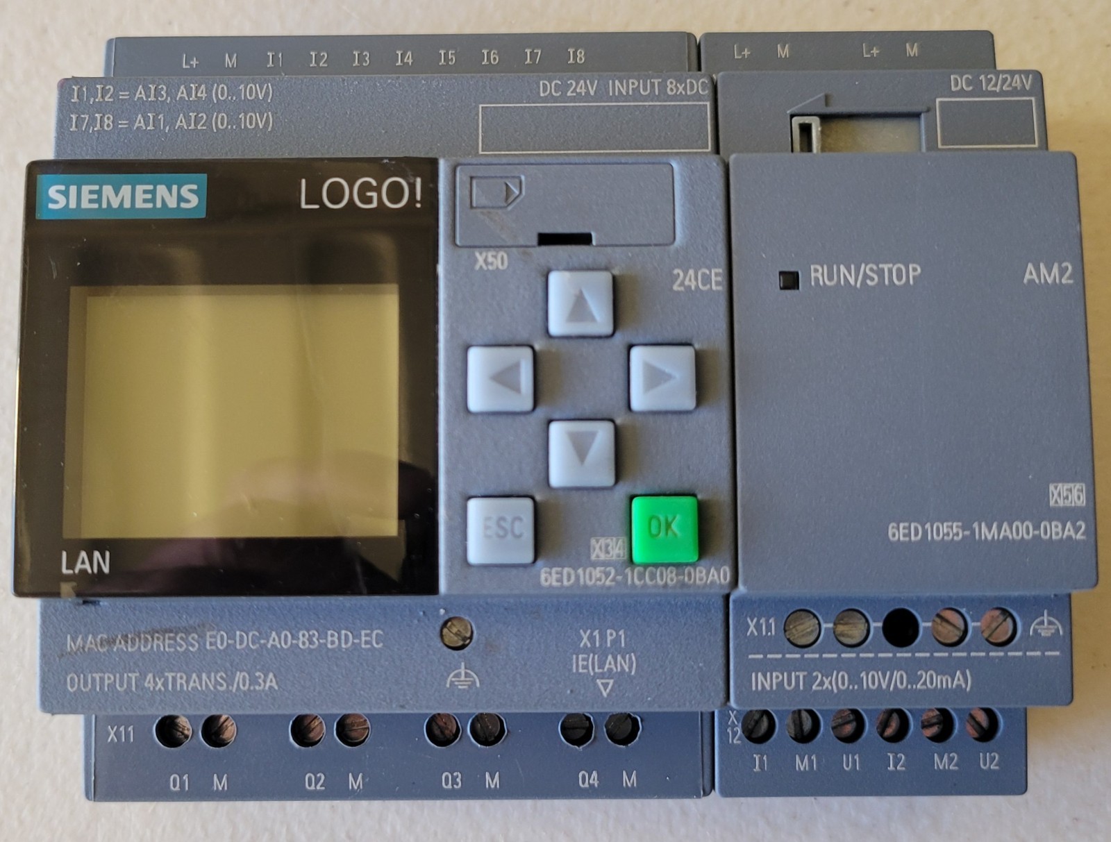 SIEMENS LOGO BM 24CE 6ED1052-1FB08-0BA0 with LOGO AM2 6ED1055-1MA00-0BA2