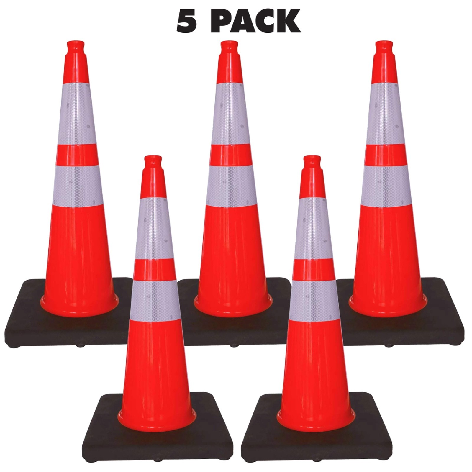 28" 10 lb Orange Reflective Slim Traffic Cones Safety Road Construction - 5 Pack