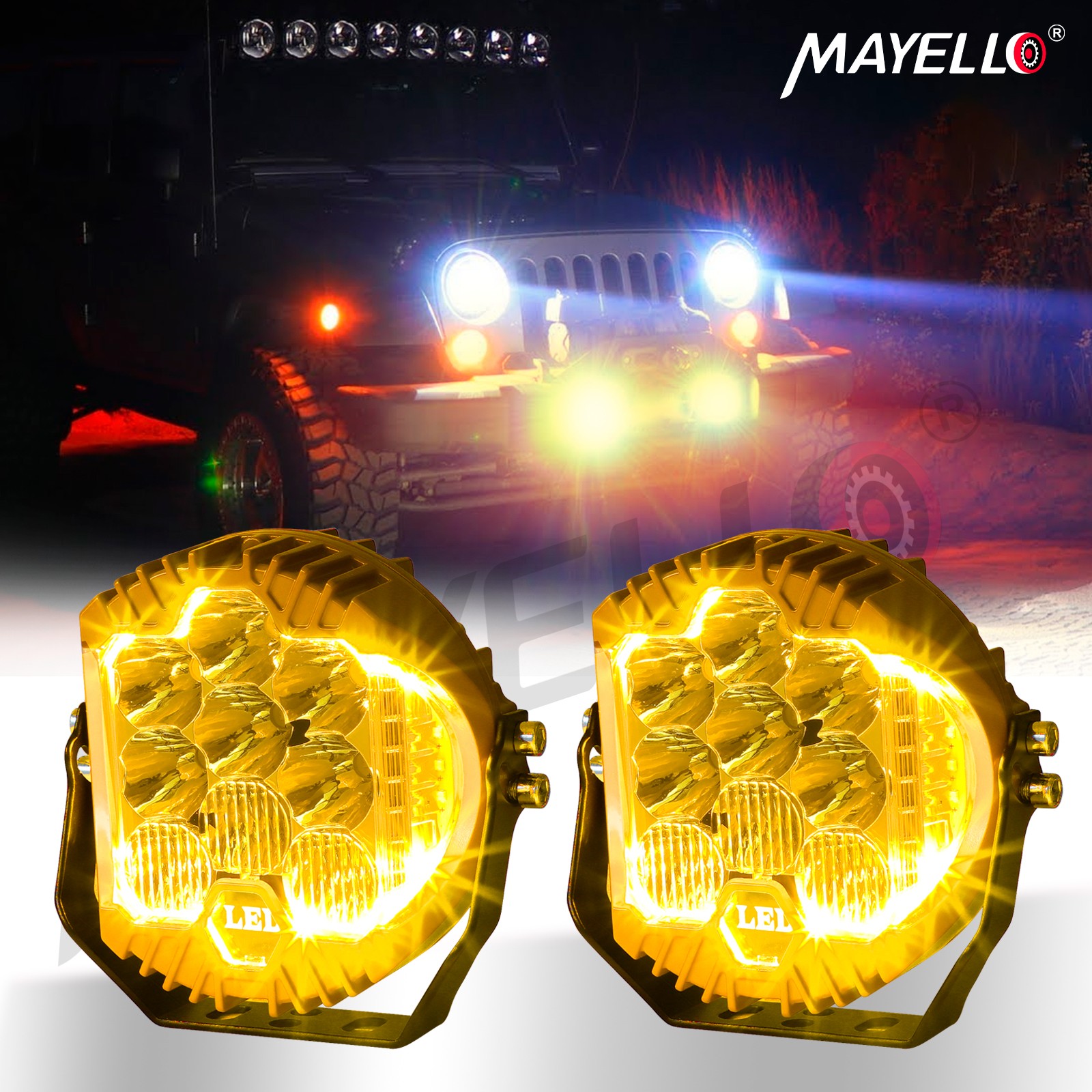 Pair 5inch 50W LED Work Light Pods Spot Flood Combo Fog Lamp Offroad Driving Car