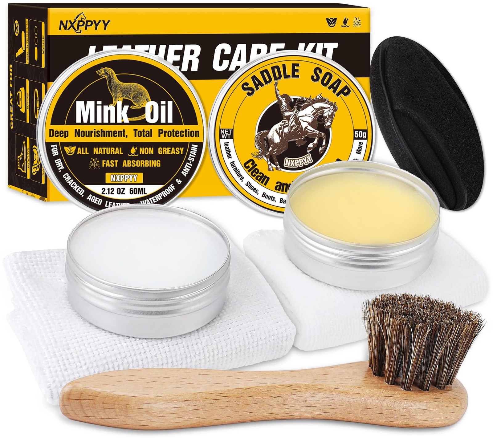 NXPPYY Leather Boot Care Kit, Mink Oil & Saddle Soap for 1, White