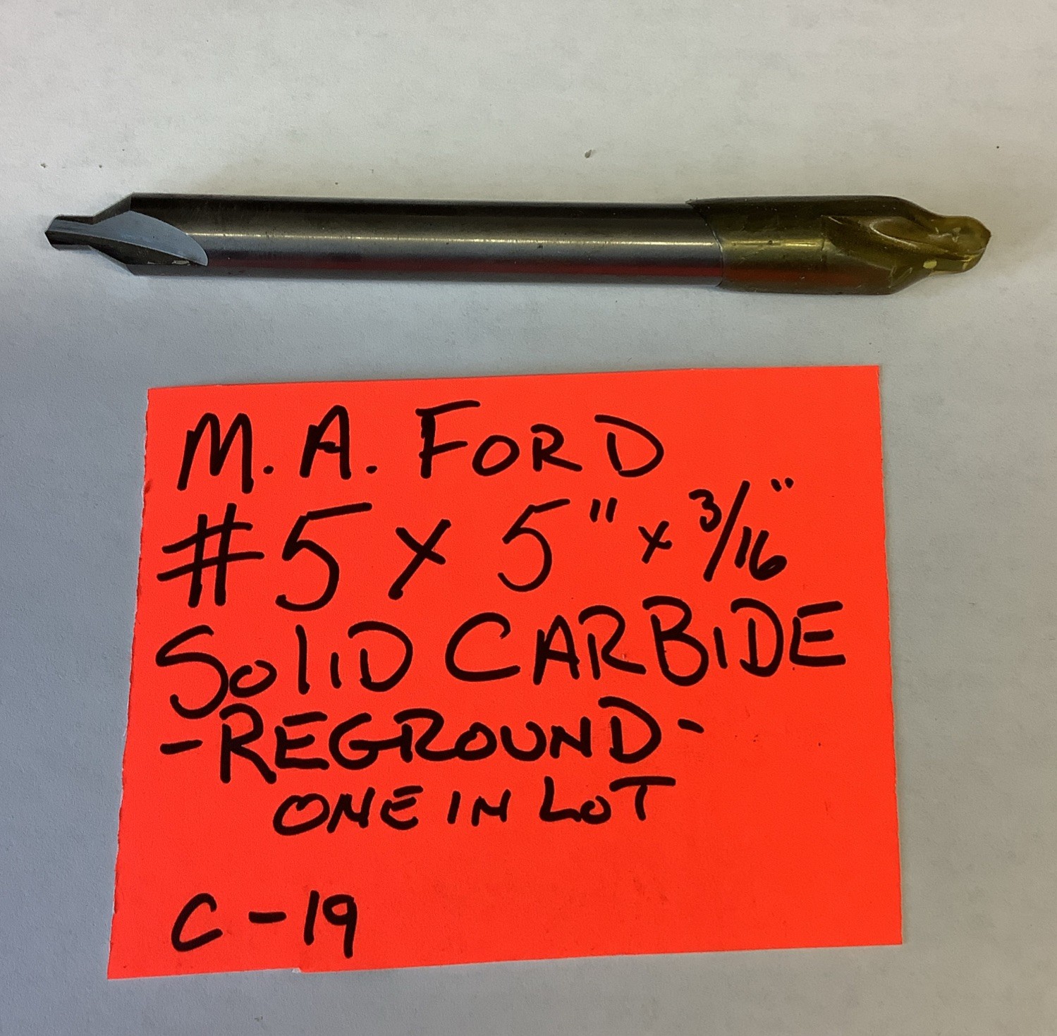 Carbide Drill Countersink,M.A. FORD, #5 X 5” X 3/16”, (1 Pc In Lot)REGROUND C-19
