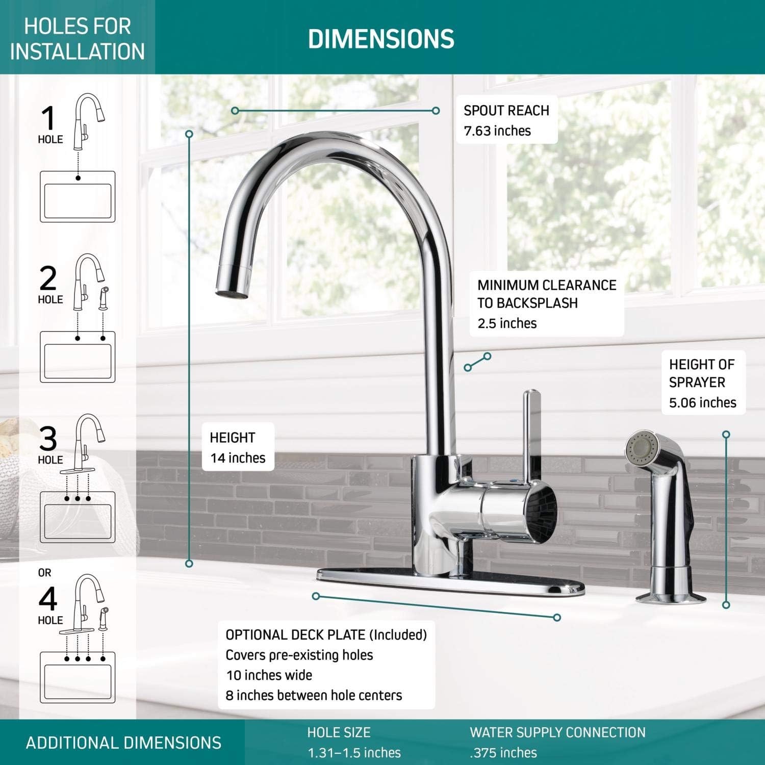 Precept Single-Handle Kitchen Sink Faucet with Side Sprayer, Chrome P199152LF